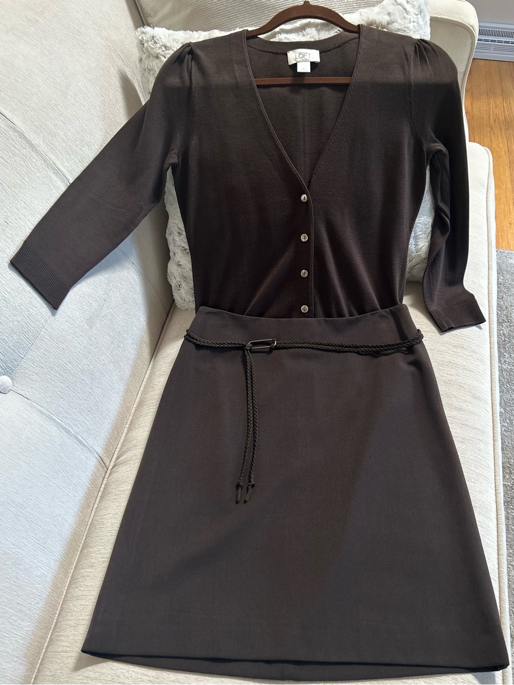 Ann Taylor LOFT Brown Skirt Size O and Ann Taylor Loft Brown Cardigan Sweater Si